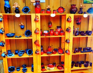 This is a beautiful Glades Pottery display inside Flowers Clay Works