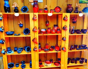 This is a beautiful Glades Pottery display inside Flowers Clay Works